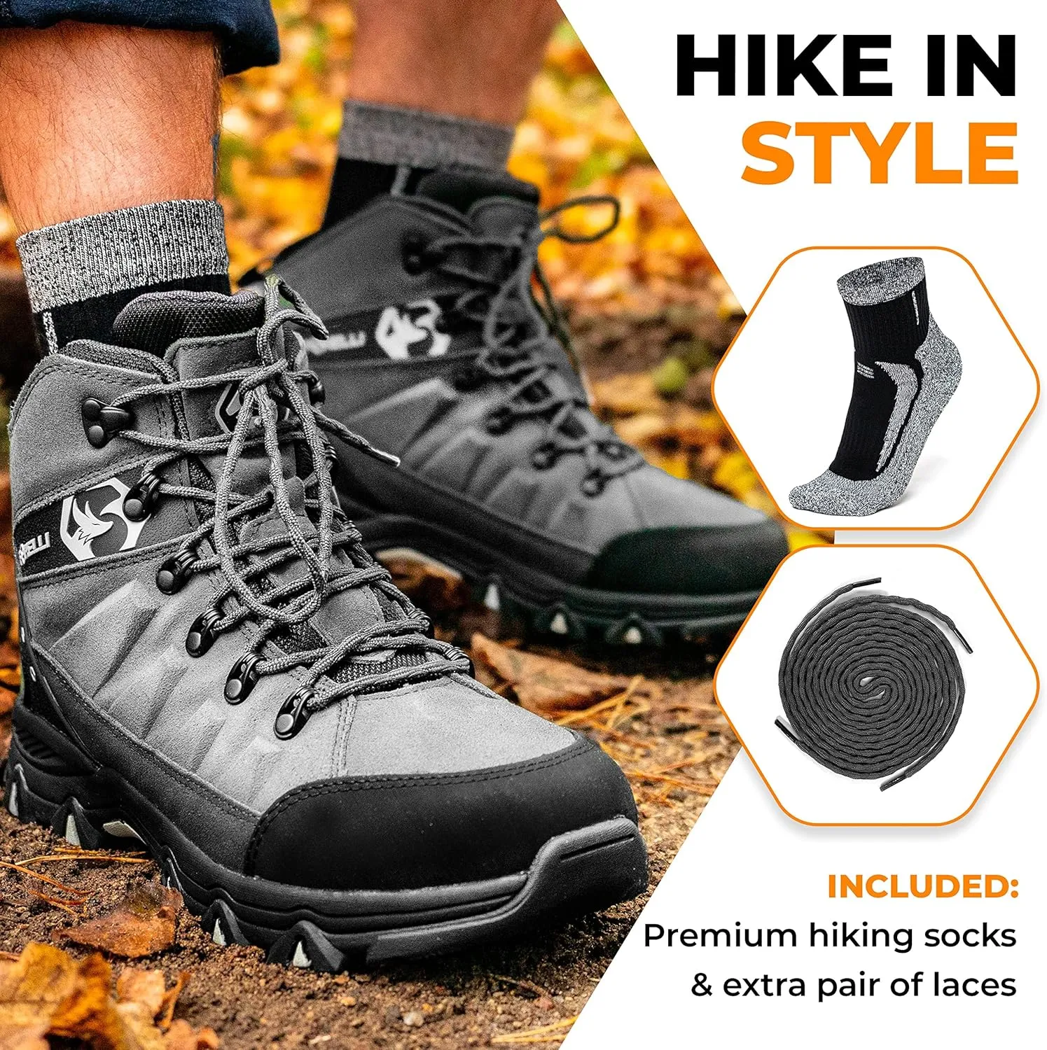Foxelli Men??s Hiking Boots ?C Waterproof Breathable & Lightweight Suede Leather Hiking Boots for Men