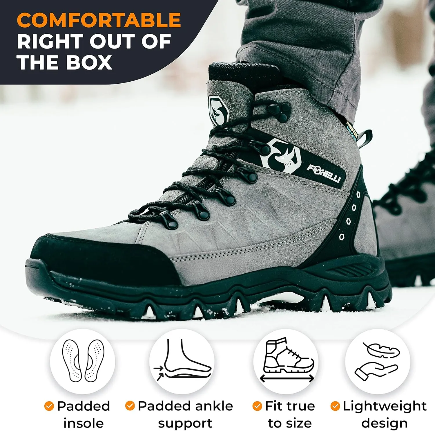 Foxelli Men??s Hiking Boots ?C Waterproof Breathable & Lightweight Suede Leather Hiking Boots for Men