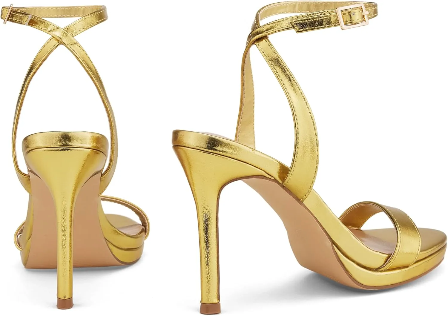 GENSHUO Women's High Heels Strappy Sandals with Round Open Toe Sexy Comfortable Ankle Strap Stiletto Wedding Prom Party Homecoming Dance Heeled Shoes