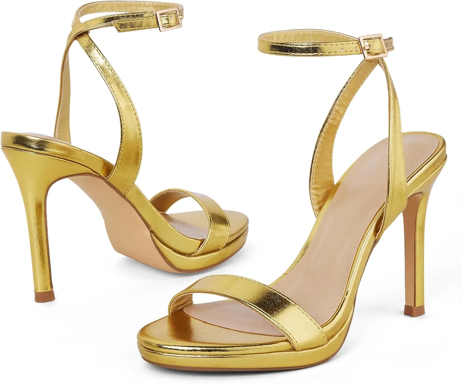 GENSHUO Women's High Heels Strappy Sandals with Round Open Toe Sexy Comfortable Ankle Strap Stiletto Wedding Prom Party Homecoming Dance Heeled Shoes