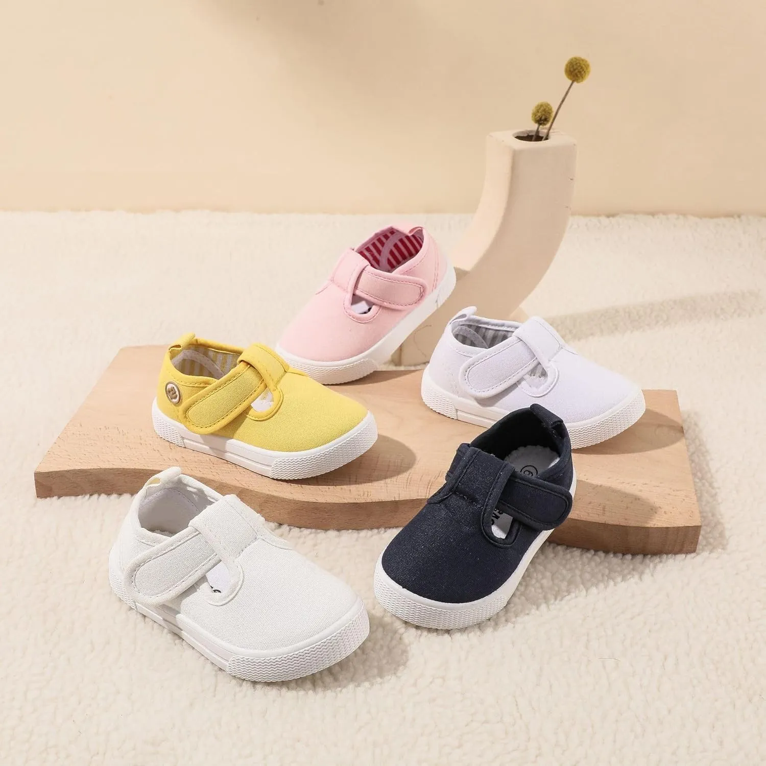Girls Canvas Shoes Toddler Casual Sneakers Kids Low Top Casual Fashion Shoes Hook and Loops Walking Running Shoes