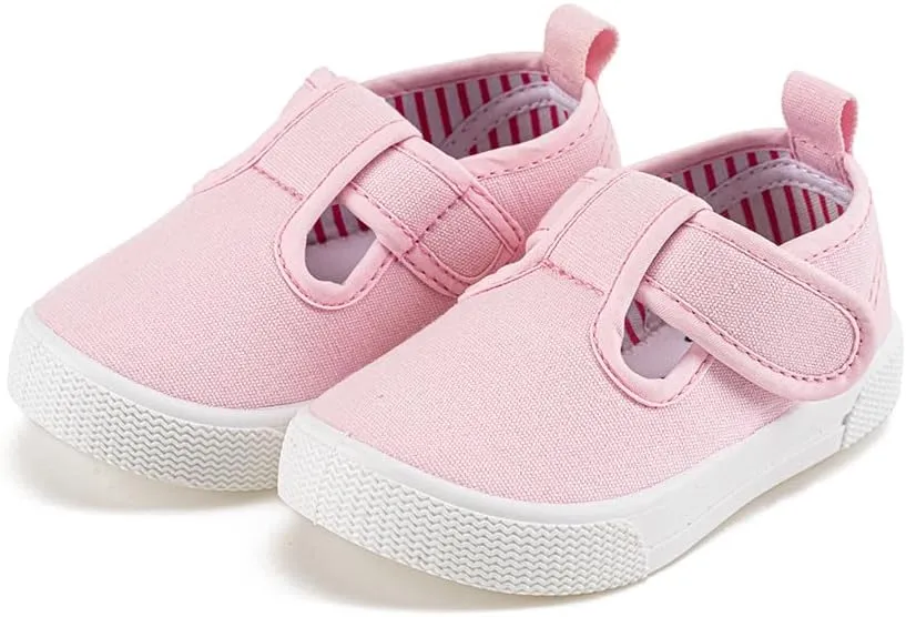 Girls Canvas Shoes Toddler Casual Sneakers Kids Low Top Casual Fashion Shoes Hook and Loops Walking Running Shoes