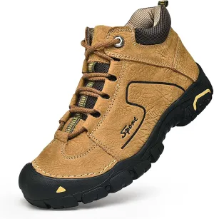 HESBITEUL Men's Leather Chukka Hiking Boots All Seasons for Camping & Driving Ankle Shoes