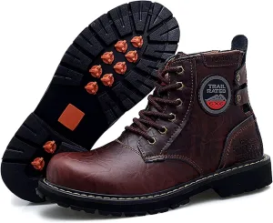 High Rise Hiking Boots, Leather Hiking Boots Mens Waterproof, Desert Work High- top Trekking Ankle Boots,Non- Slip Comfortable Outdoor Walking Shose, for Unisex-Adults