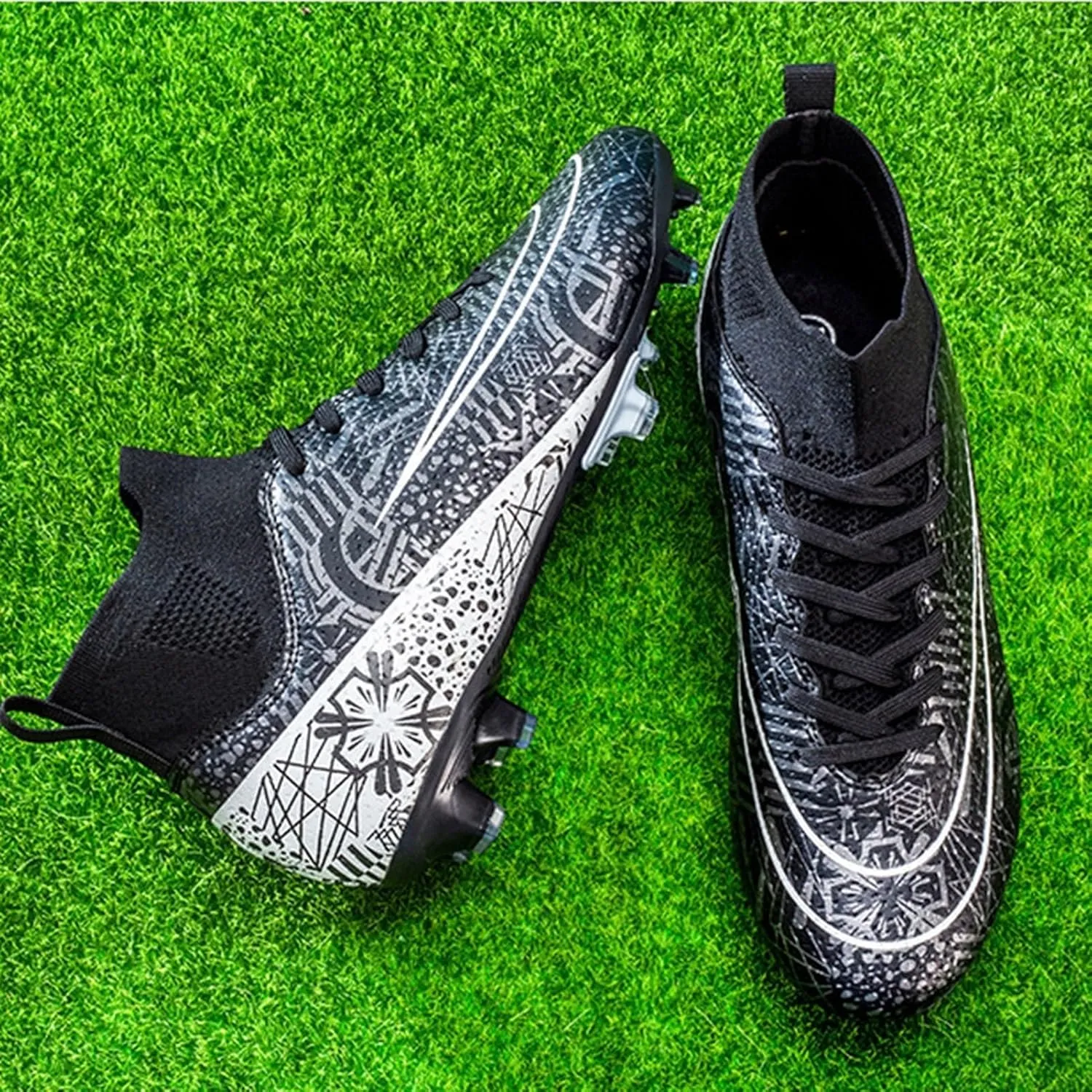 High Top Soccer Cleats Breathable, Football Cleats Unisex-Adult Shock Resistant, Athletic Lace Up Ground Training Soccer