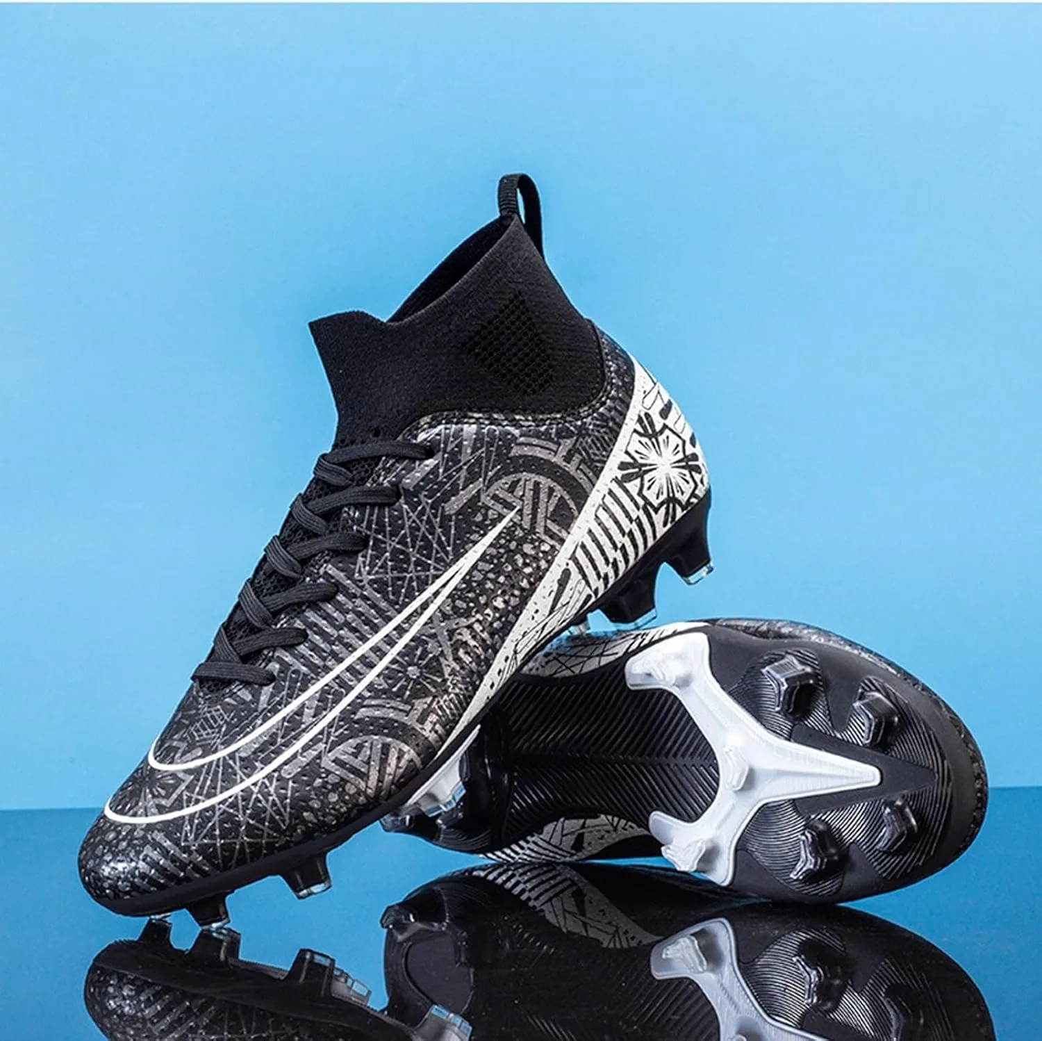 High Top Soccer Cleats Breathable, Football Cleats Unisex-Adult Shock Resistant, Athletic Lace Up Ground Training Soccer