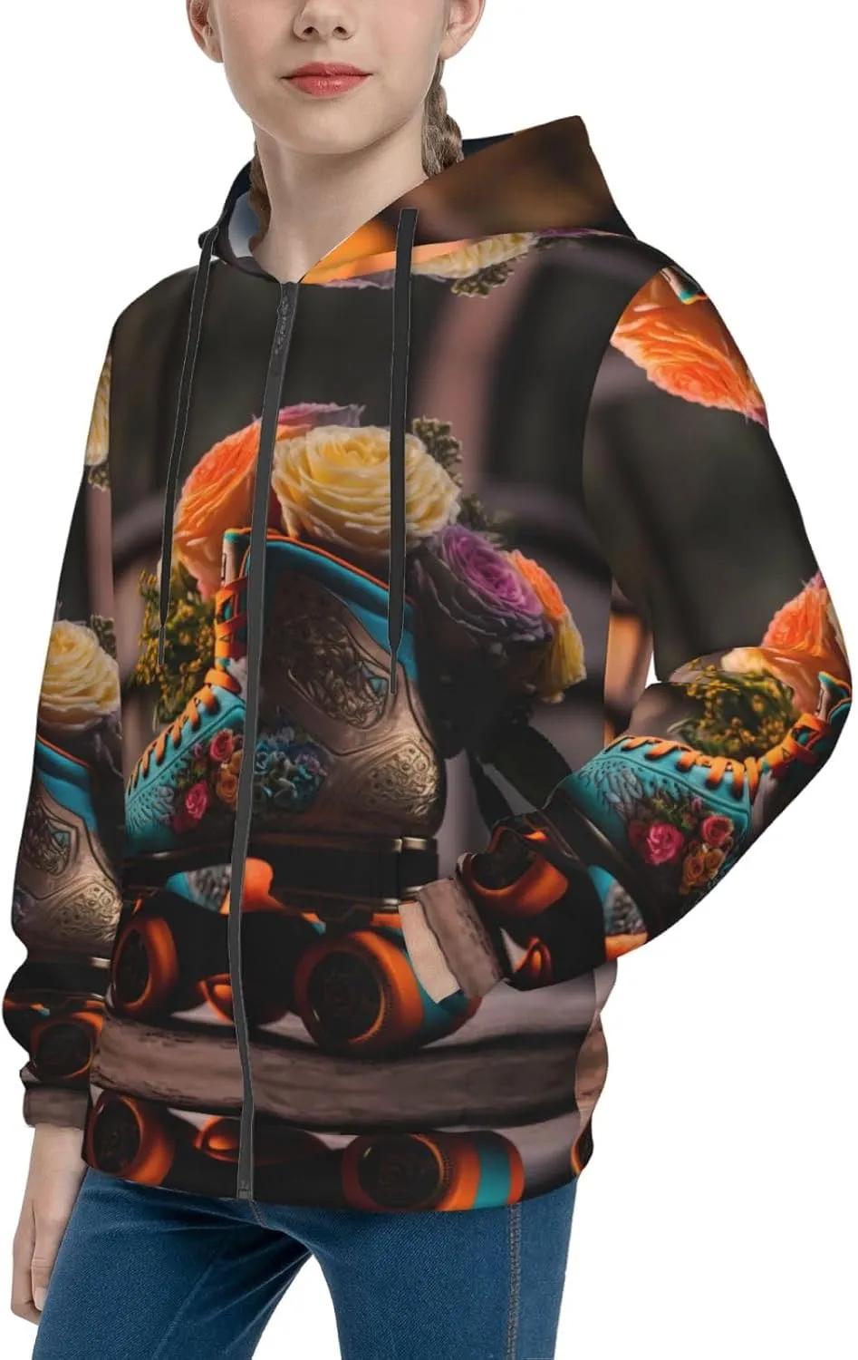 Hoodies for Teen - Zip Up Hoodies & Sweatshirts, Classic Floral Blue Skate Shoes Youth Pullover Clothes Size