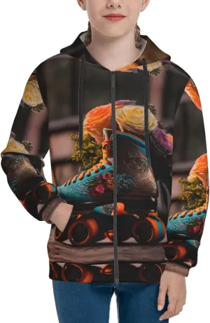 Hoodies for Teen - Zip Up Hoodies & Sweatshirts, Classic Floral Blue Skate Shoes Youth Pullover Clothes Size