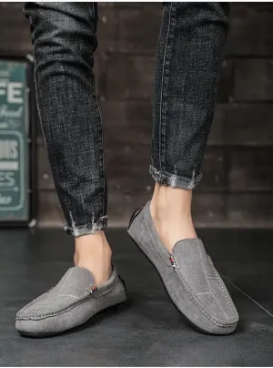 HOOENG Mens Loafers Shoe Suede Moccasins Driving Loafers Rubber Sole Lightweight Flexible Flat Heel Casual Party Slip-ons (Color : Grey, Size : 10)