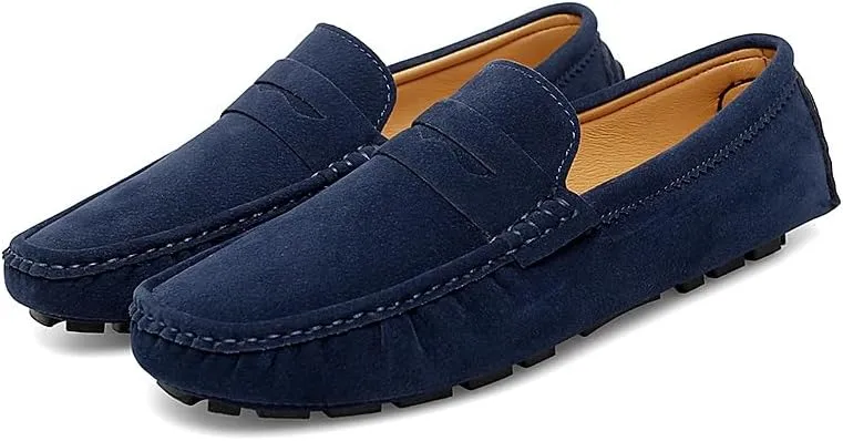 HOOENG Men's Loafers Solid Color Round Toe Suede Vamp Penny Driving Loafers Flat Heel Flexible Comfortable Wedding Slip-ons