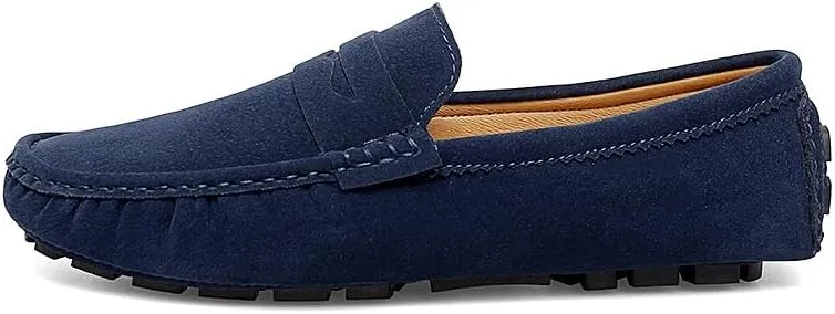 HOOENG Men's Loafers Solid Color Round Toe Suede Vamp Penny Driving Loafers Flat Heel Flexible Comfortable Wedding Slip-ons