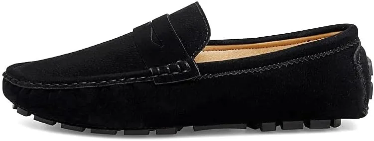 HOOENG Men's Loafers Solid Color Round Toe Suede Vamp Penny Driving Loafers Flat Heel Flexible Comfortable Wedding Slip-ons