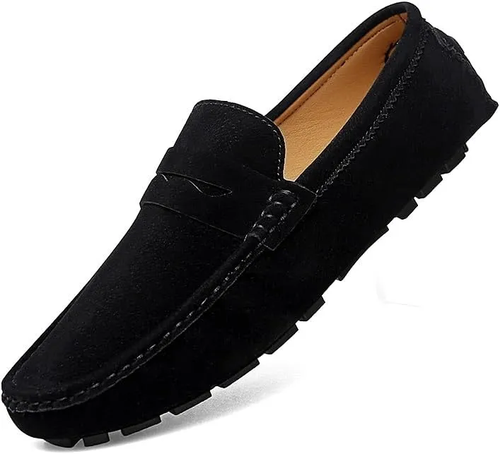 HOOENG Men's Loafers Solid Color Round Toe Suede Vamp Penny Driving Loafers Flat Heel Flexible Comfortable Wedding Slip-ons