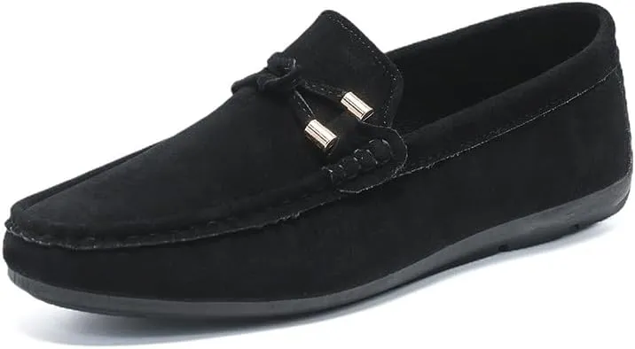 HOOENG Men's Loafers Suede Vamp Moccasins Penny Loafers Slip Resistant Anti-Slip Lightweight Fashion Casual Slip-ons (Color : Black, Size : 7)