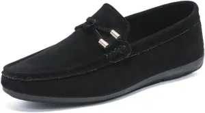 HOOENG Men's Loafers Suede Vamp Moccasins Penny Loafers Slip Resistant Anti-Slip Lightweight Fashion Casual Slip-ons (Color : Black, Size : 7)