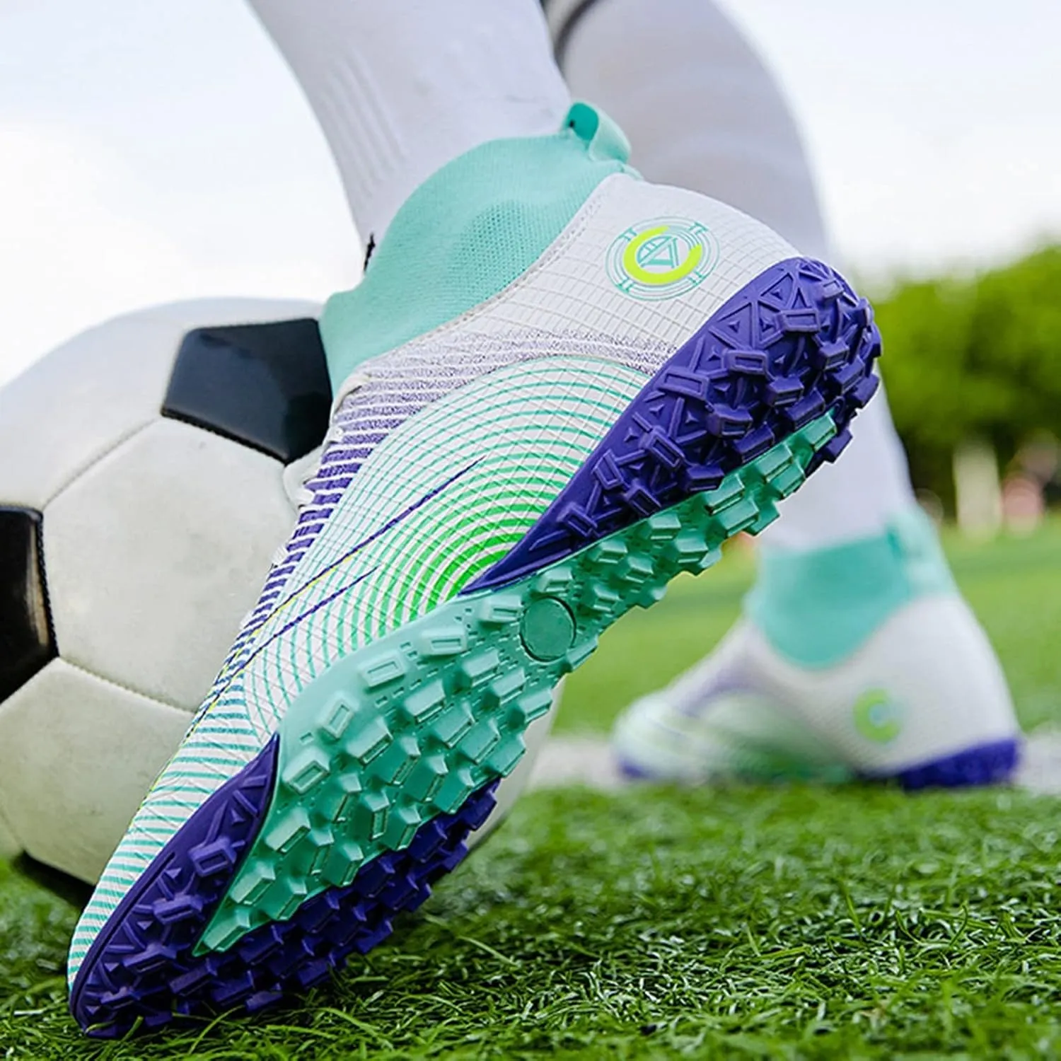Indoor Soccer Shoes Mens,Unisex Outdoor Indoor Lightweight TF Youth Football Cleats,Comfortable Breathable Non-Slip Kids Soccer Cleats,for Competition