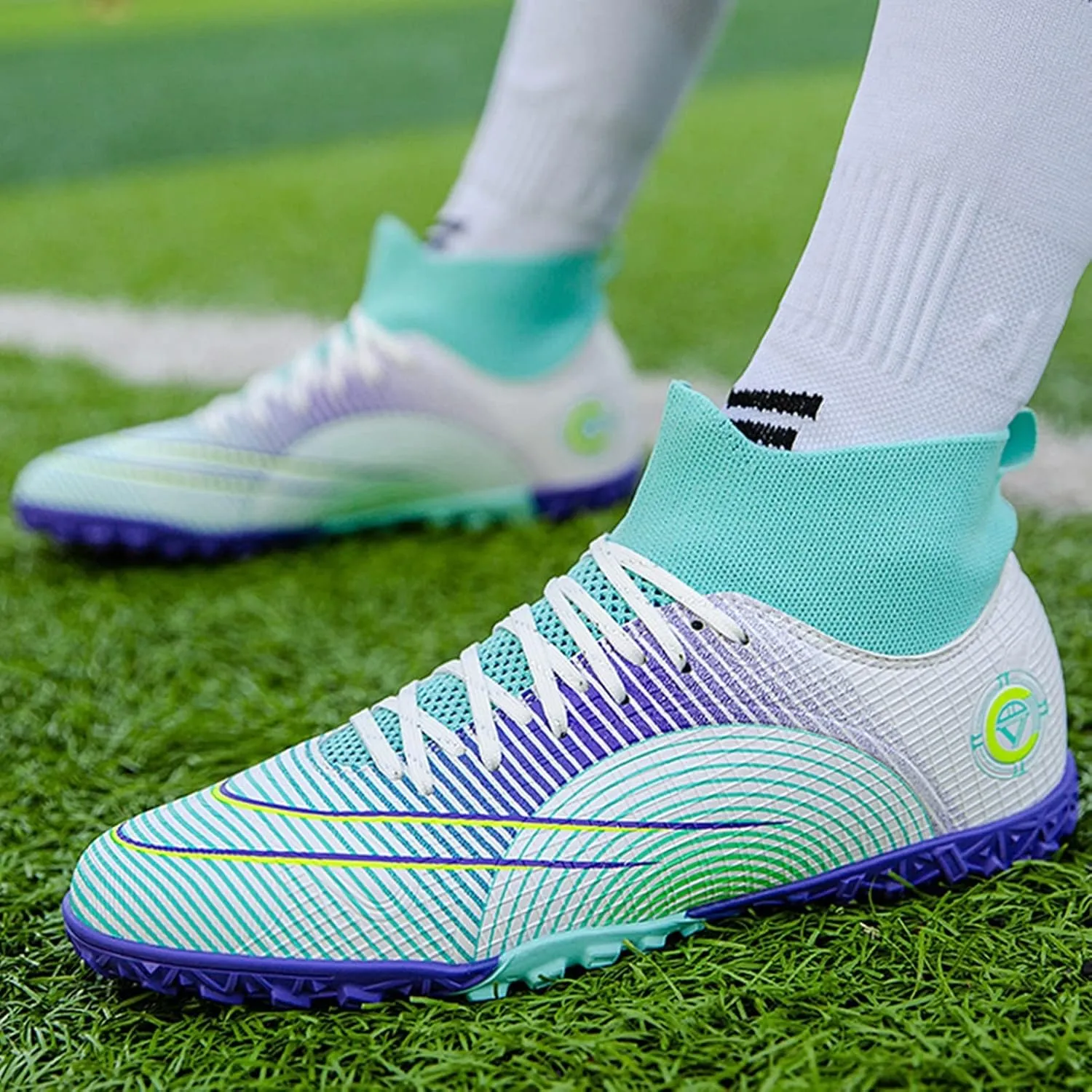 Indoor Soccer Shoes Mens,Unisex Outdoor Indoor Lightweight TF Youth Football Cleats,Comfortable Breathable Non-Slip Kids Soccer Cleats,for Competition