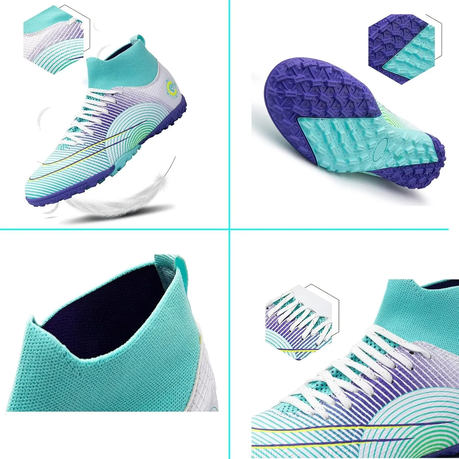 Indoor Soccer Shoes Mens,Unisex Outdoor Indoor Lightweight TF Youth Football Cleats,Comfortable Breathable Non-Slip Kids Soccer Cleats,for Competition