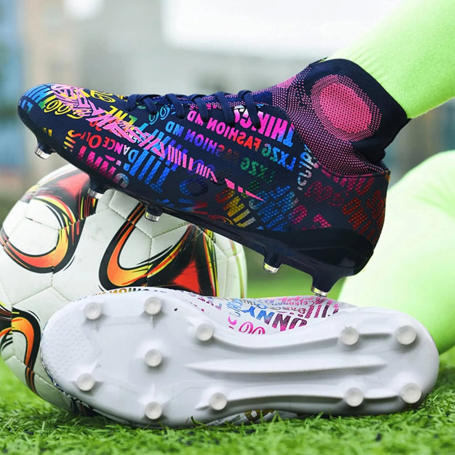 Indoor Youth Football Cleats,Outdoor Sports Fg/Ag Cleats Men Football Shoes,High-Top Comfortable Turf Kids Soccer Cleats,Breathable Lightweight,for Athletics