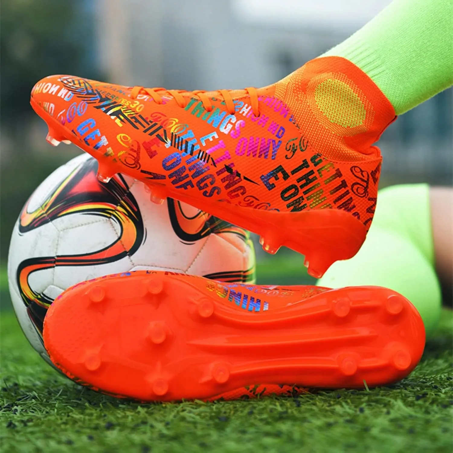 Indoor Youth Football Cleats,Outdoor Sports Fg/Ag Cleats Men Football Shoes,High-Top Comfortable Turf Kids Soccer Cleats,Breathable Lightweight,for Athletics