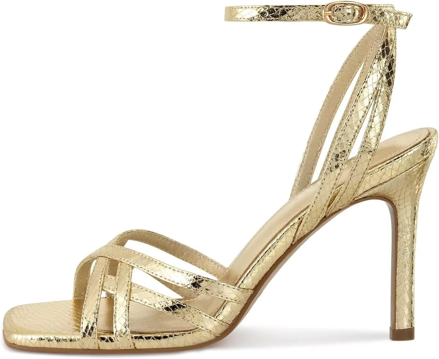 ISNOW Strappy Sandals for Women with Ankle Strap Heeled Sandals Square Toe Stiletto Summer Heels for Women Sexy Open Toe Strappy Heels Wedding Party Prom Graduation Dressy