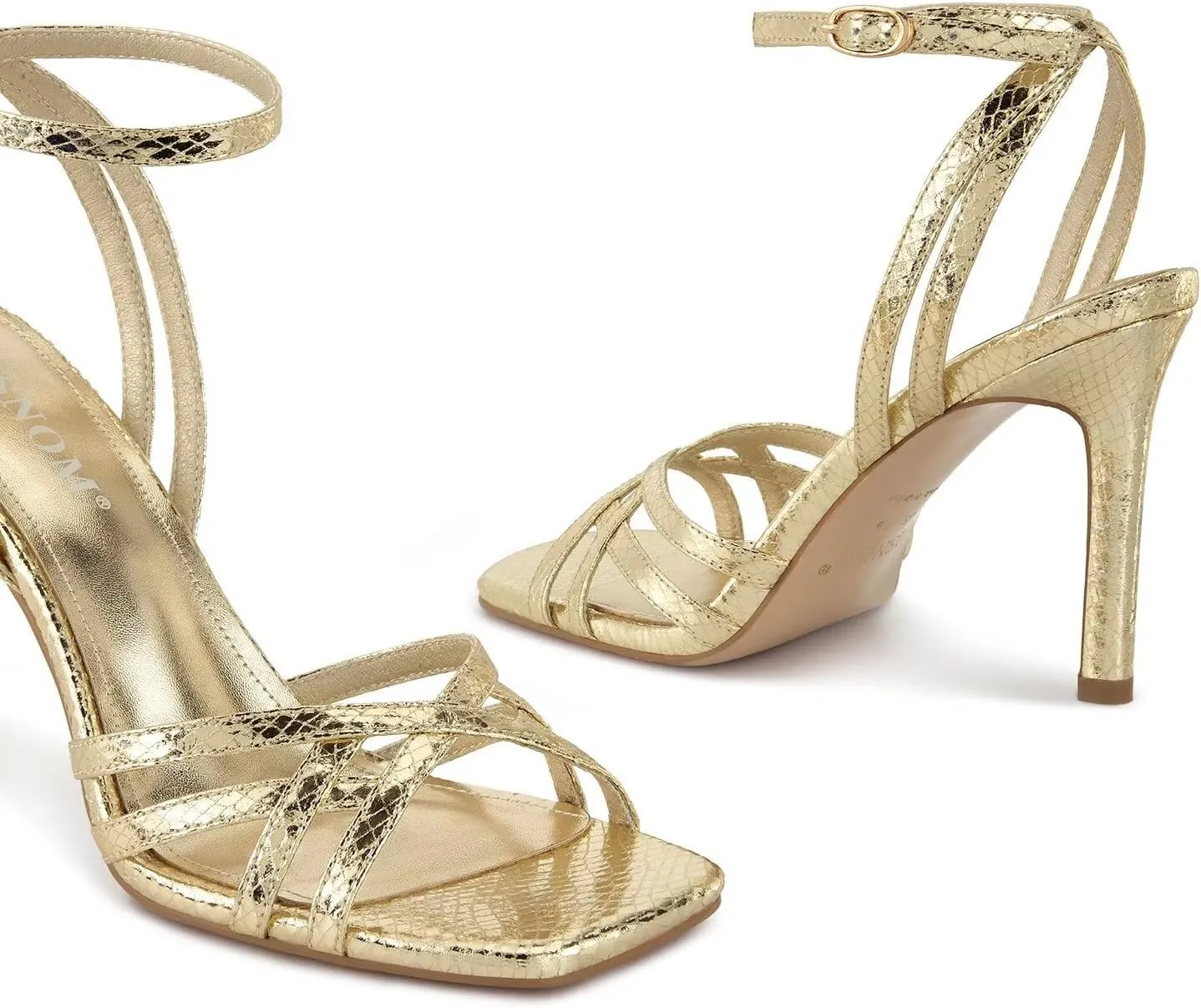 ISNOW Strappy Sandals for Women with Ankle Strap Heeled Sandals Square Toe Stiletto Summer Heels for Women Sexy Open Toe Strappy Heels Wedding Party Prom Graduation Dressy