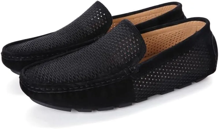 JIADELI Mens Loafers Hollow Out Breathable Driving Style Loafer Suede Vamp Flat Heel Slip Resistant Lightweight Party Slip-ons