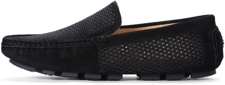 JIADELI Mens Loafers Hollow Out Breathable Driving Style Loafer Suede Vamp Flat Heel Slip Resistant Lightweight Party Slip-ons