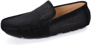 JIADELI Mens Loafers Hollow Out Breathable Driving Style Loafer Suede Vamp Flat Heel Slip Resistant Lightweight Party Slip-ons