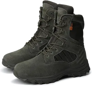KEHAIOO Men Waterproof Hiking Shoes, Breathable Leather Trekking Boots, Non-Slip Cushioning Outdoor Sport Shoes