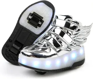 Kids LED Light Up Roller Skate Shoes with Wings Boys Girls USB Chargable Dancing Sneakers for Halloween Christmas Party Pink 30