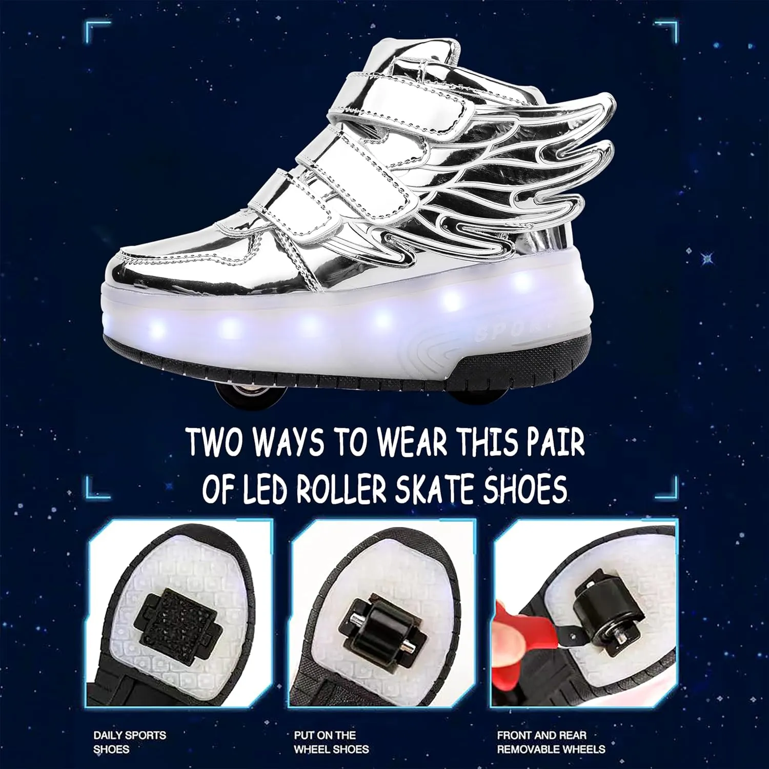 Kids LED Light Up Roller Skate Shoes with Wings Boys Girls USB Chargable Dancing Sneakers for Halloween Christmas Party Pink 30