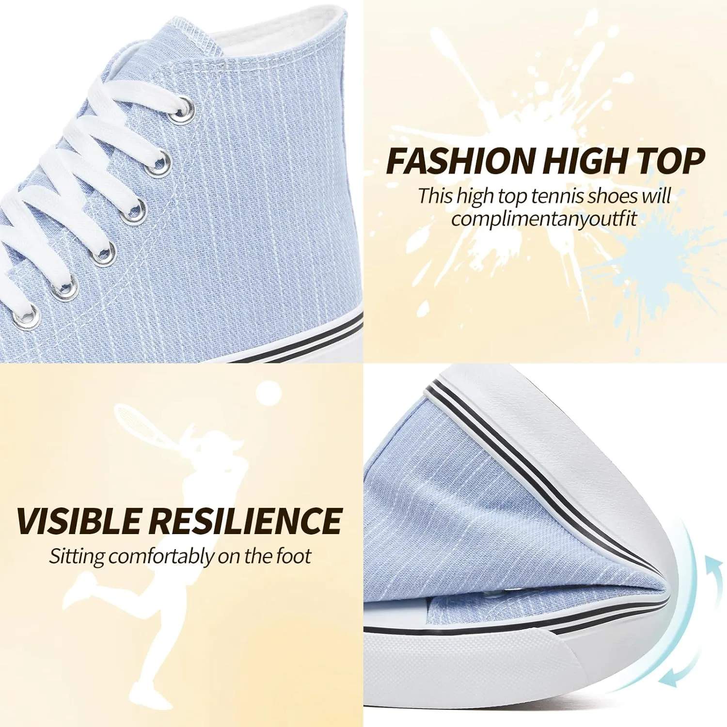 kufeiti Women's High Top Canvas Sneakers Canvas Shoes Lace up White Black Sneakers Casual Walking Shoes