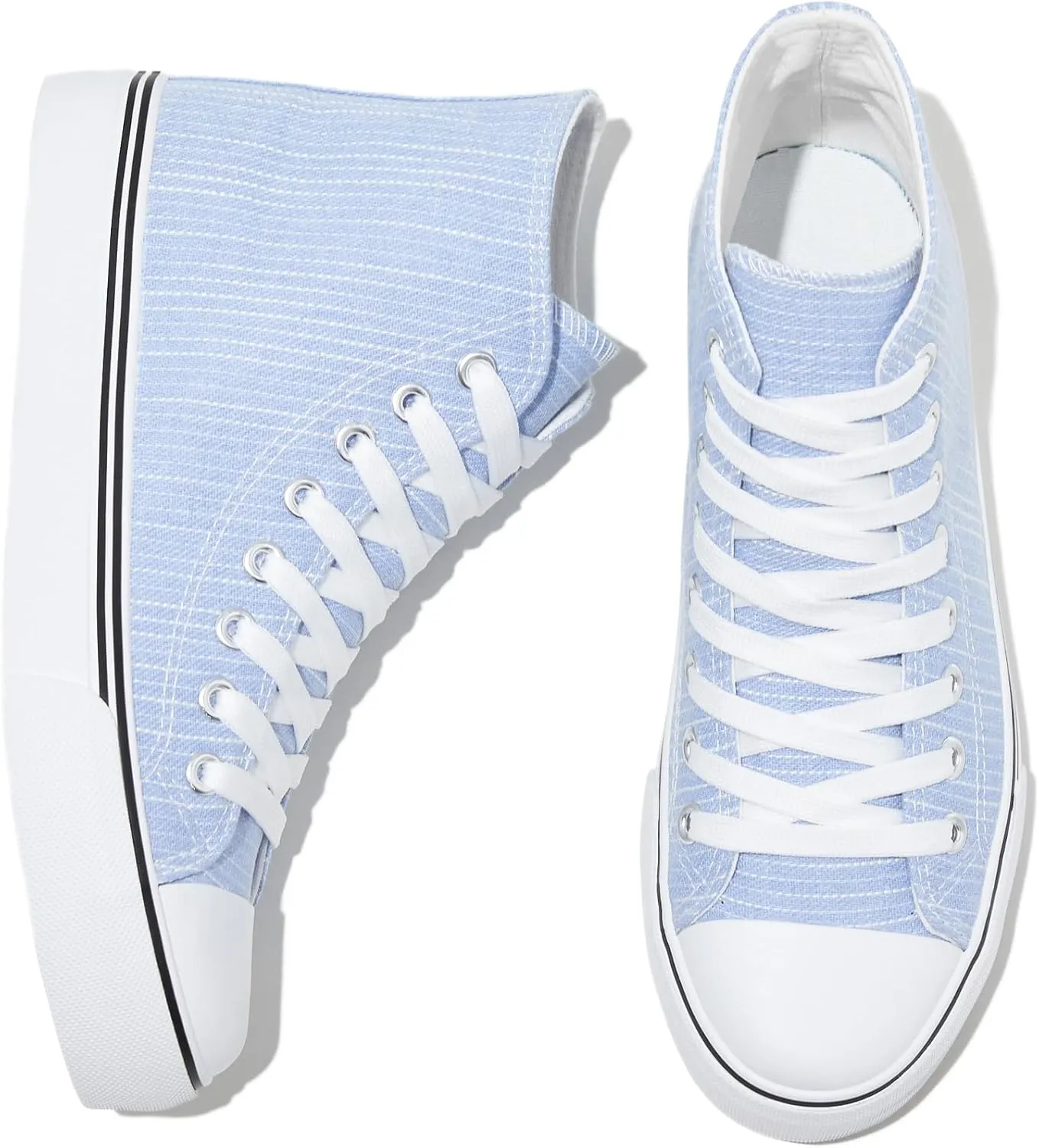 kufeiti Women's High Top Canvas Sneakers Canvas Shoes Lace up White Black Sneakers Casual Walking Shoes
