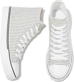 kufeiti Women's High Top Canvas Sneakers Canvas Shoes Lace up White Black Sneakers Casual Walking Shoes