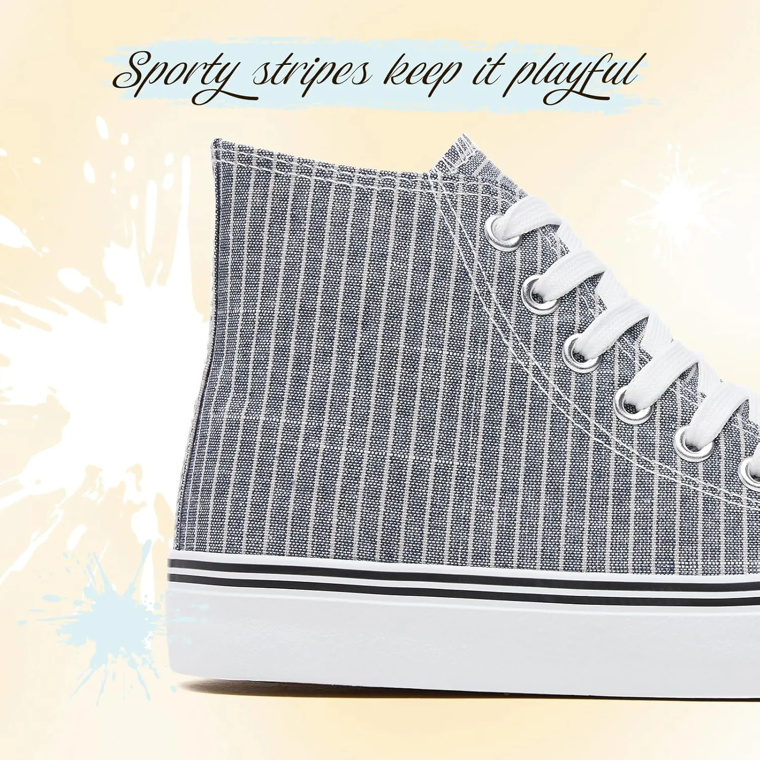 kufeiti Women's High Top Canvas Sneakers Canvas Shoes Lace up White Black Sneakers Casual Walking Shoes