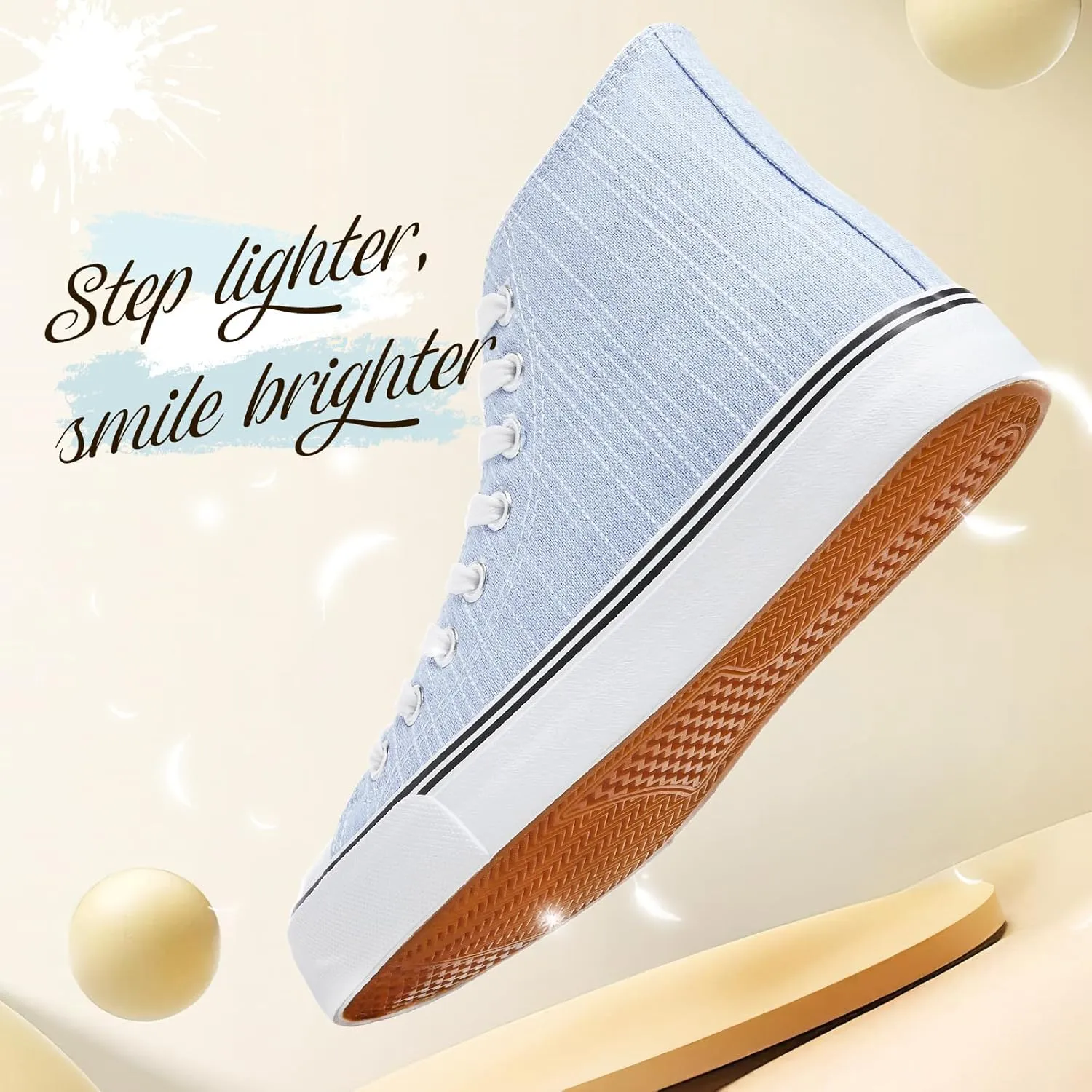 kufeiti Women's High Top Canvas Sneakers Canvas Shoes Lace up White Black Sneakers Casual Walking Shoes