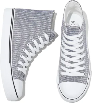 kufeiti Women's High Top Canvas Sneakers Canvas Shoes Lace up White Black Sneakers Casual Walking Shoes