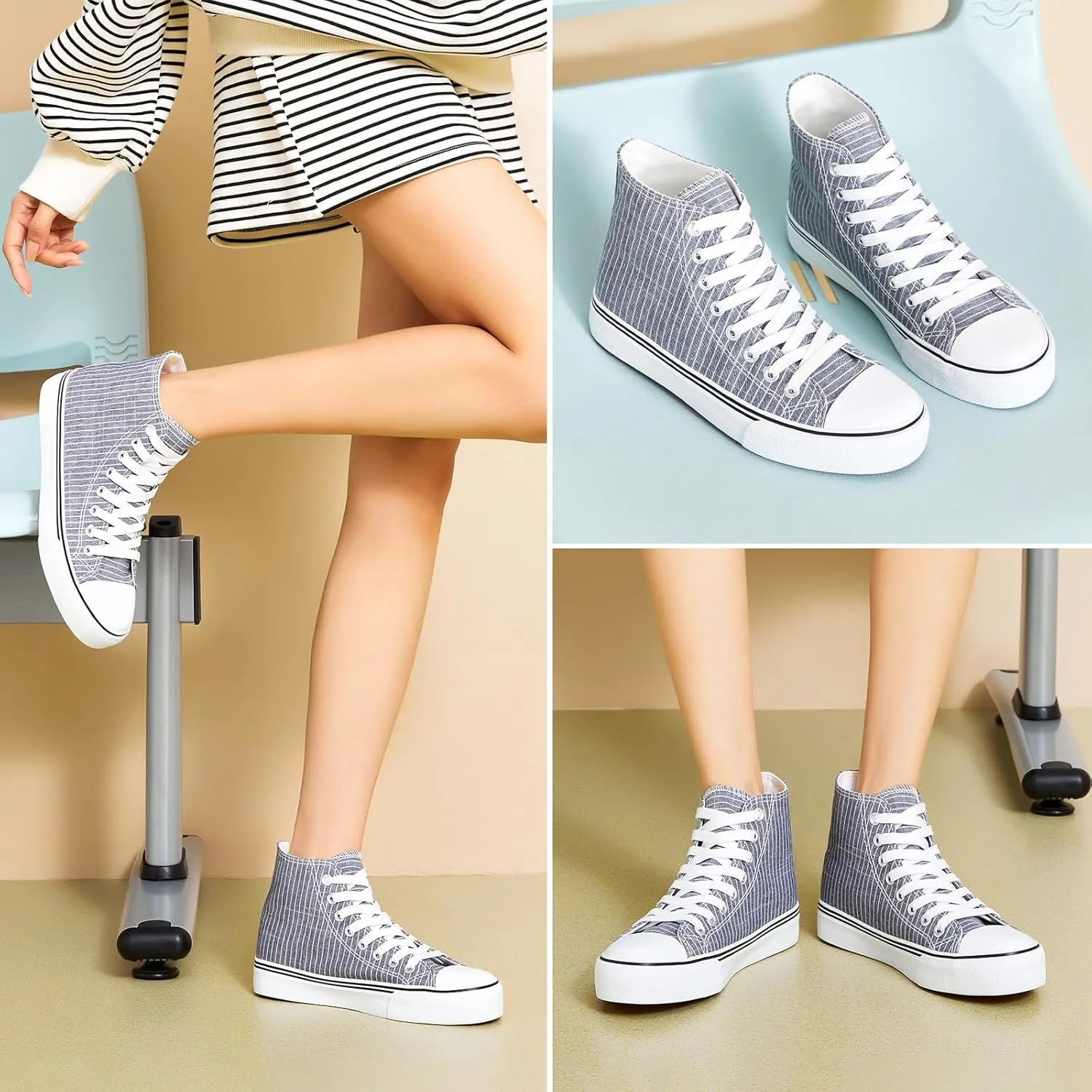 kufeiti Women's High Top Canvas Sneakers Canvas Shoes Lace up White Black Sneakers Casual Walking Shoes