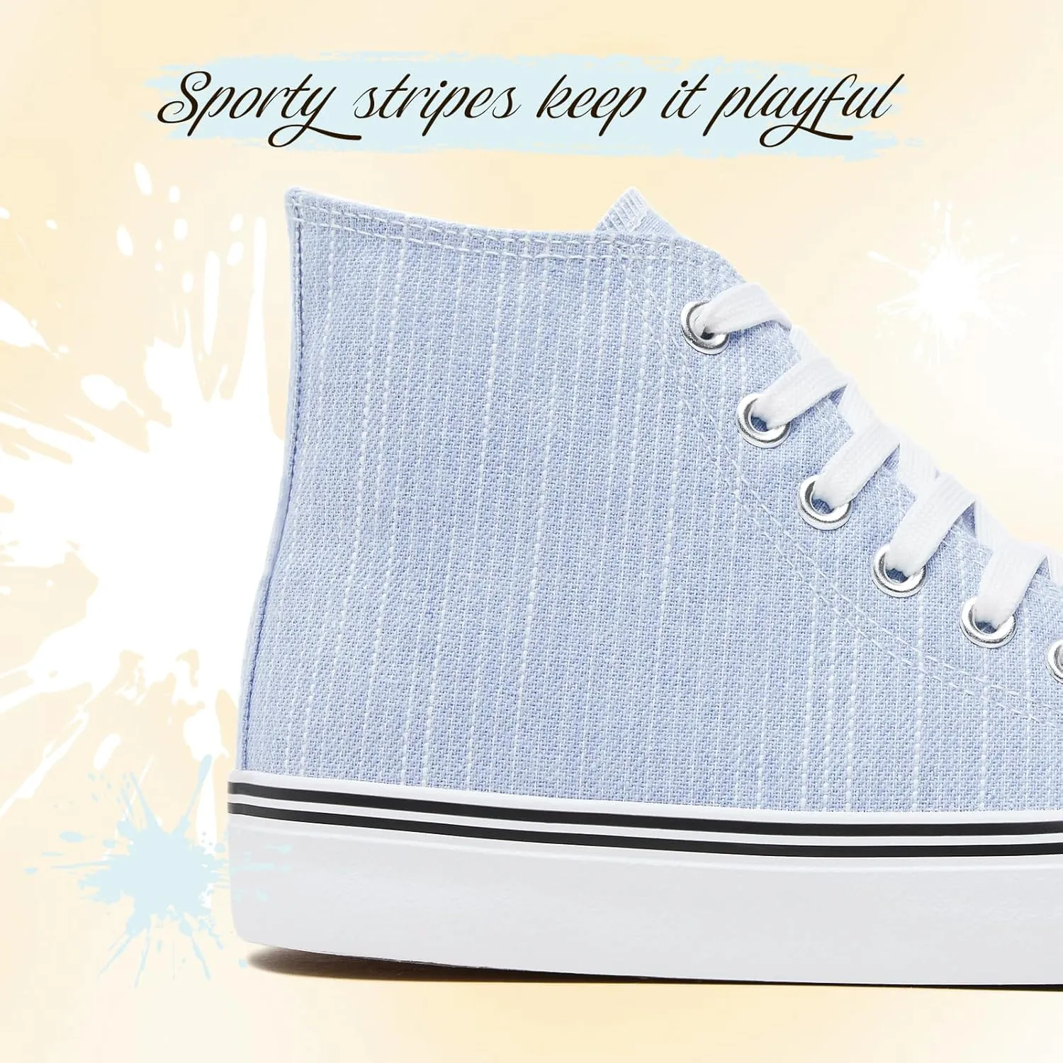 kufeiti Women's High Top Canvas Sneakers Canvas Shoes Lace up White Black Sneakers Casual Walking Shoes