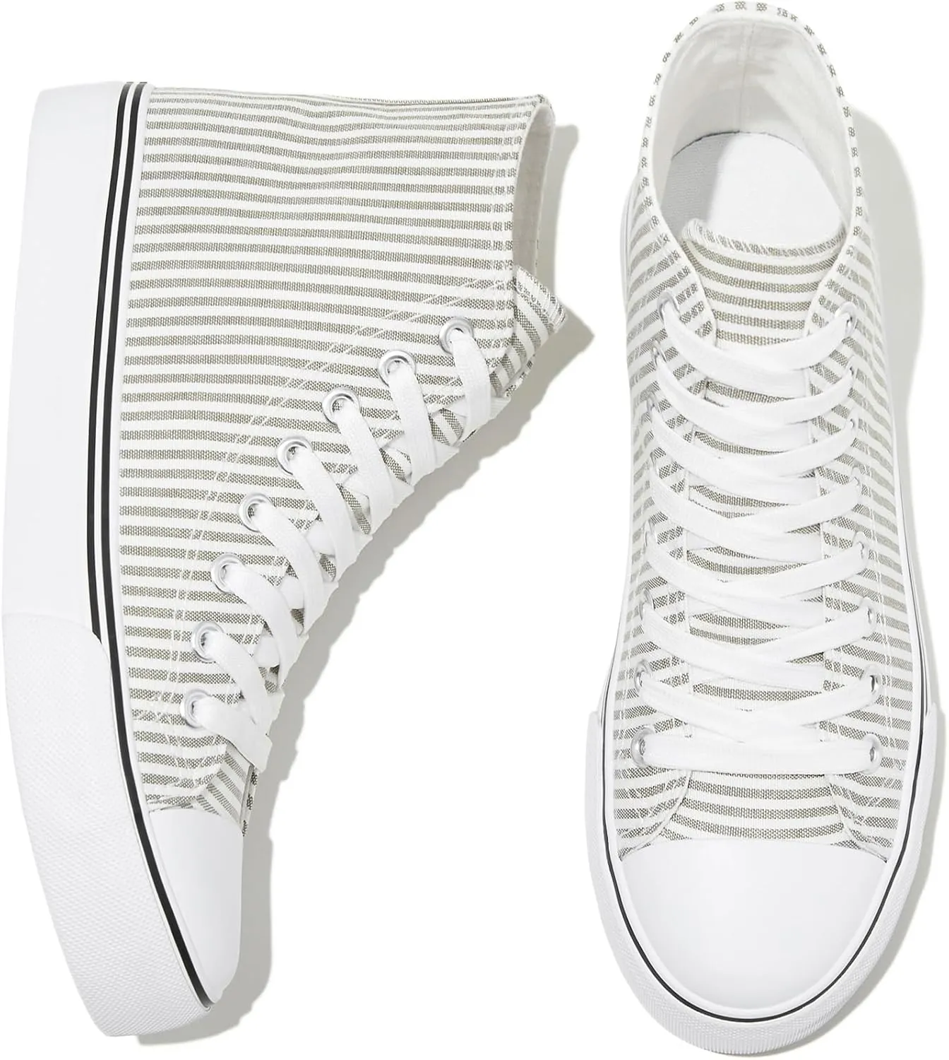 kufeiti Women's High Top Canvas Sneakers Canvas Shoes Lace up White Black Sneakers Casual Walking Shoes