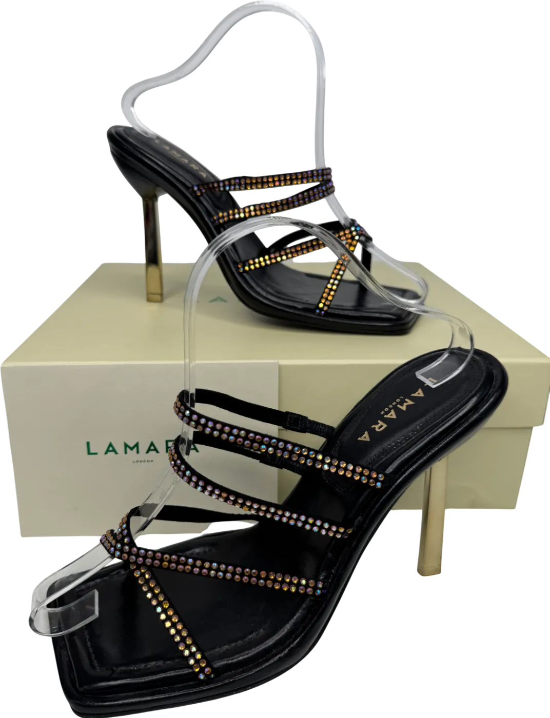 Lamara Conduit St - Black Embellished Heeled Sandals UK 6 EU 39 