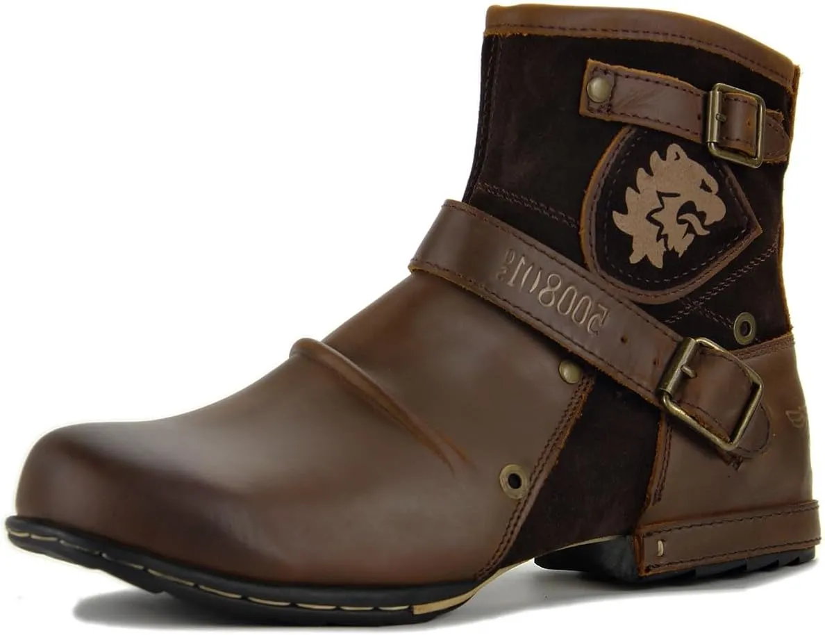 Leather Casual Motorcycle Combat Hiking Dress Ankle Boots for Men with Side Zipper