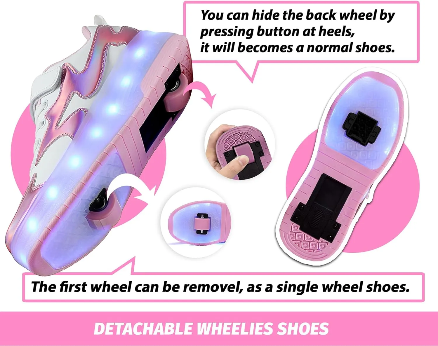 LED Roller Skate Shoes for Kids Boys Girls Light Up Roller Sneakers with Detachable Wheels Rechargeable Flashing Wheeled Shoes