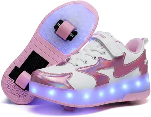 LED Roller Skate Shoes for Kids Boys Girls Light Up Roller Sneakers with Detachable Wheels Rechargeable Flashing Wheeled Shoes