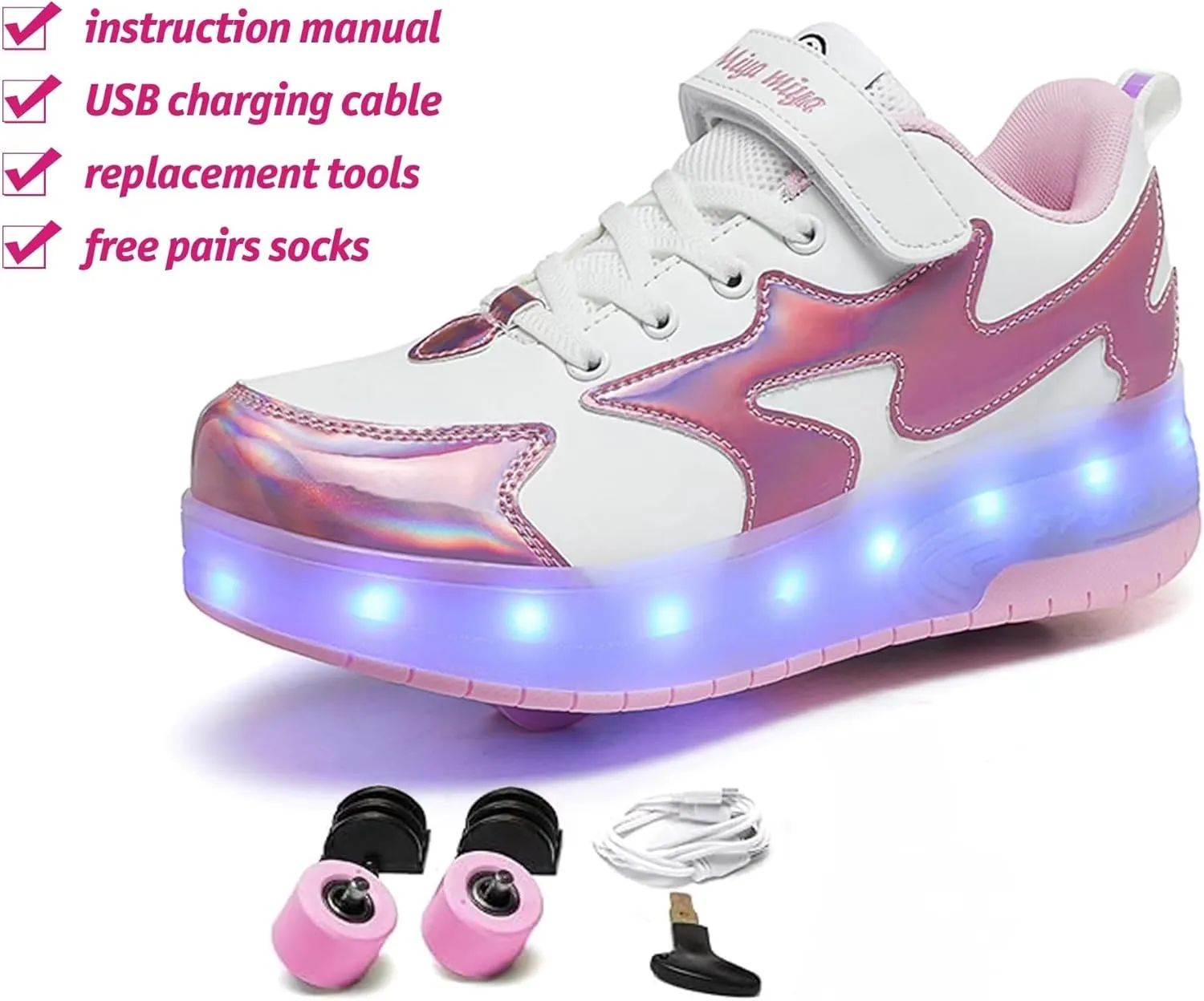 LED Roller Skate Shoes for Kids Boys Girls Light Up Roller Sneakers with Detachable Wheels Rechargeable Flashing Wheeled Shoes