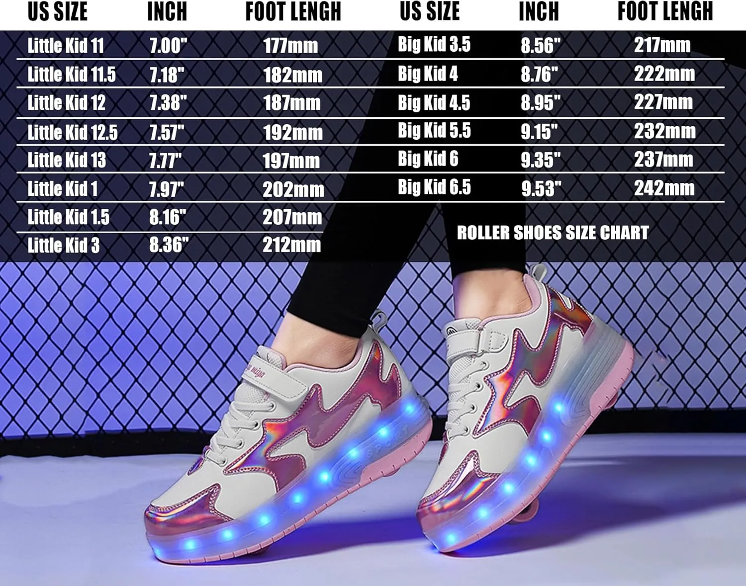 LED Roller Skate Shoes for Kids Boys Girls Light Up Roller Sneakers with Detachable Wheels Rechargeable Flashing Wheeled Shoes