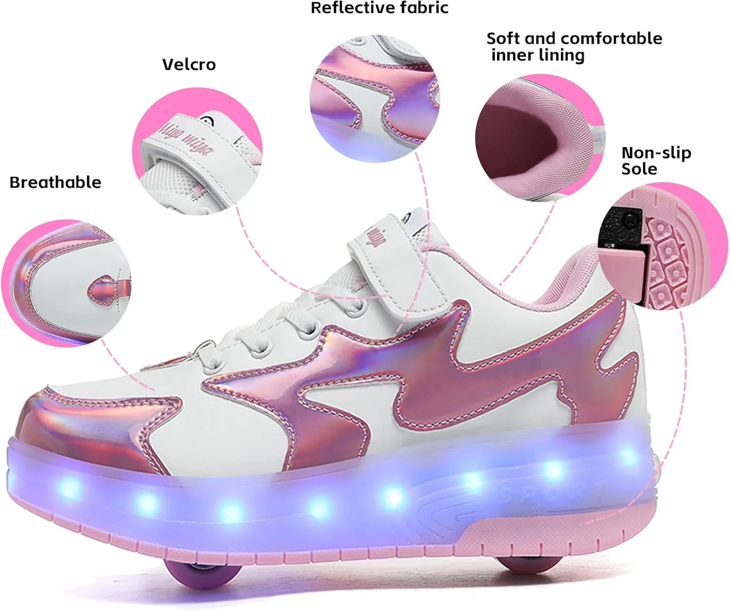 LED Roller Skate Shoes for Kids Boys Girls Light Up Roller Sneakers with Detachable Wheels Rechargeable Flashing Wheeled Shoes