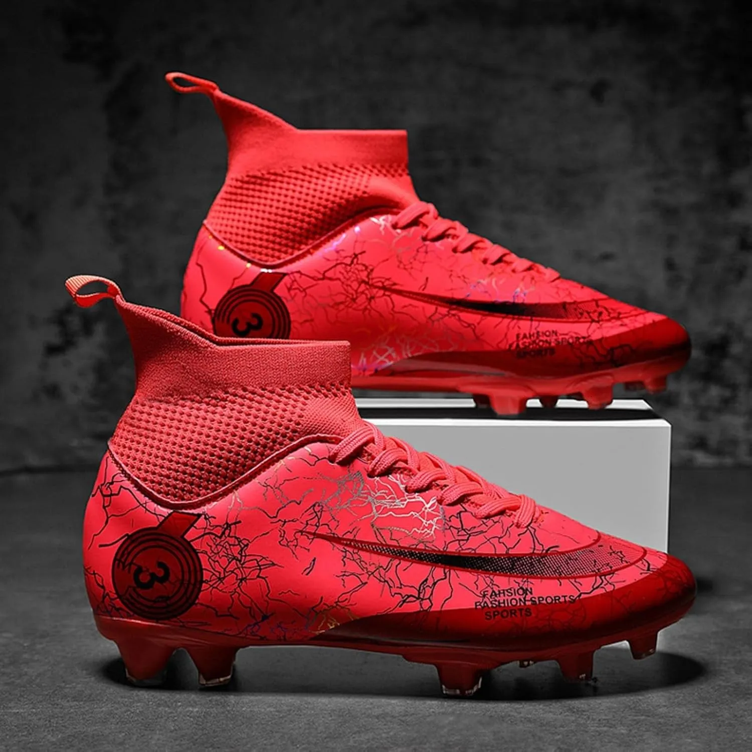 Lightweight Football Cleats Wide Design, Soccer Cleats Breathable Shock Resistant Comfortable High Top Athletic Lace Up Sport