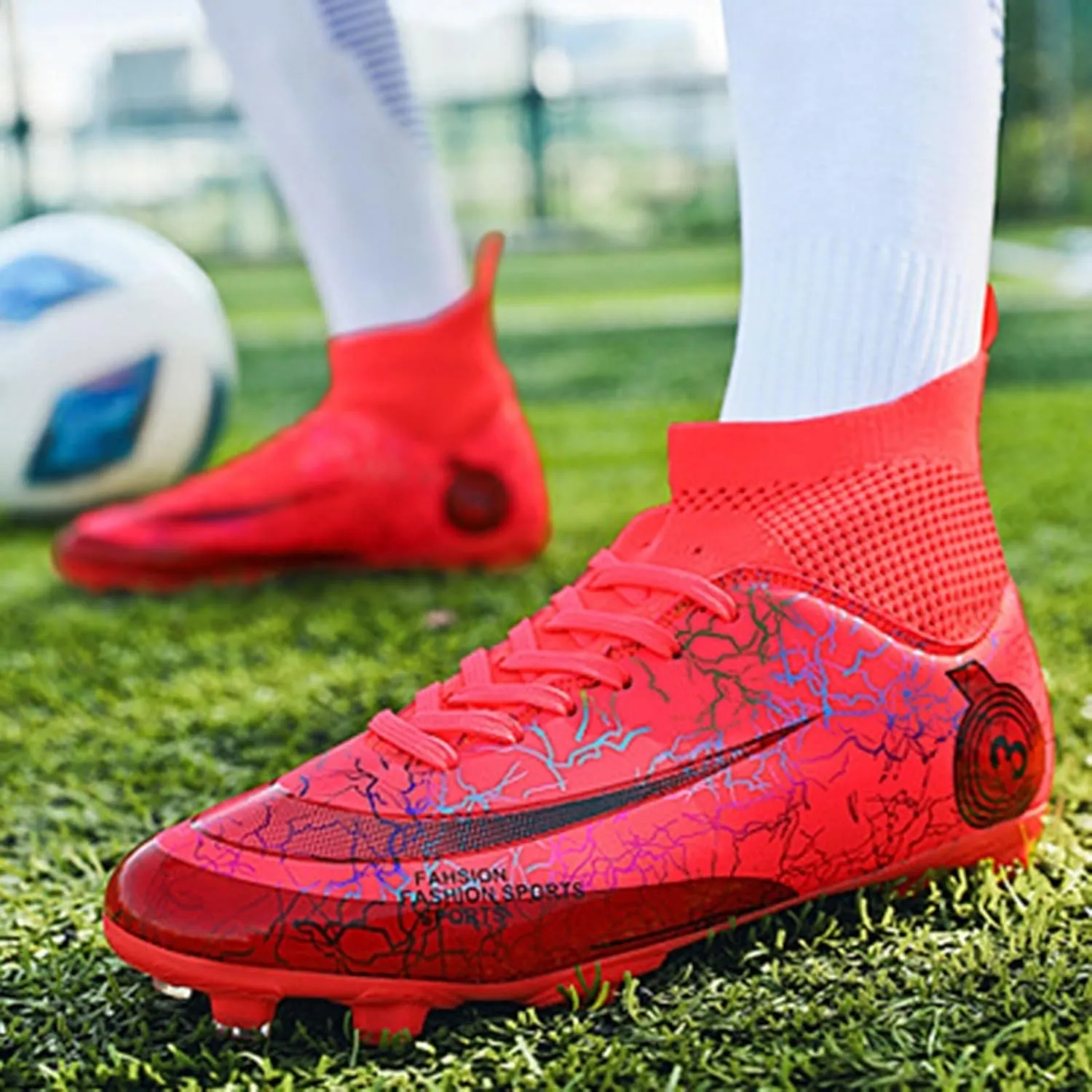 Lightweight Football Cleats Wide Design, Soccer Cleats Breathable Shock Resistant Comfortable High Top Athletic Lace Up Sport